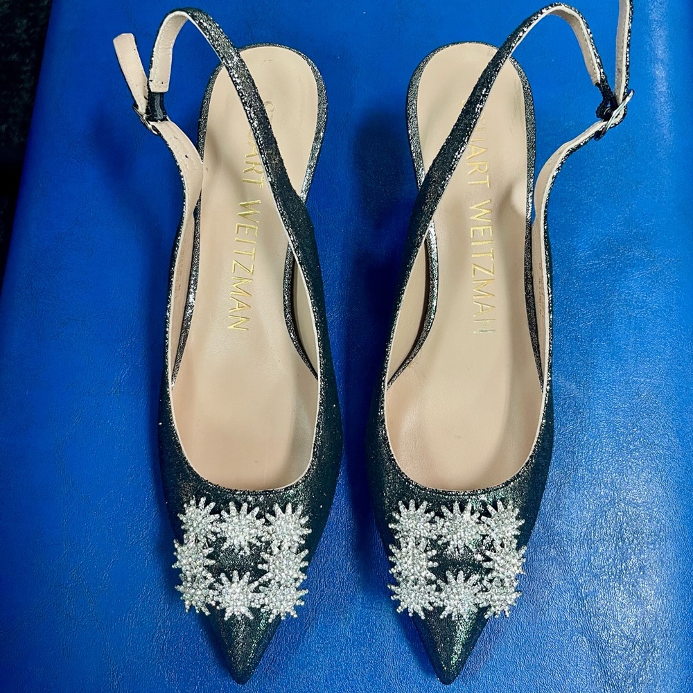 Stuart Weitzman Crystal Metallic Slingback Heels